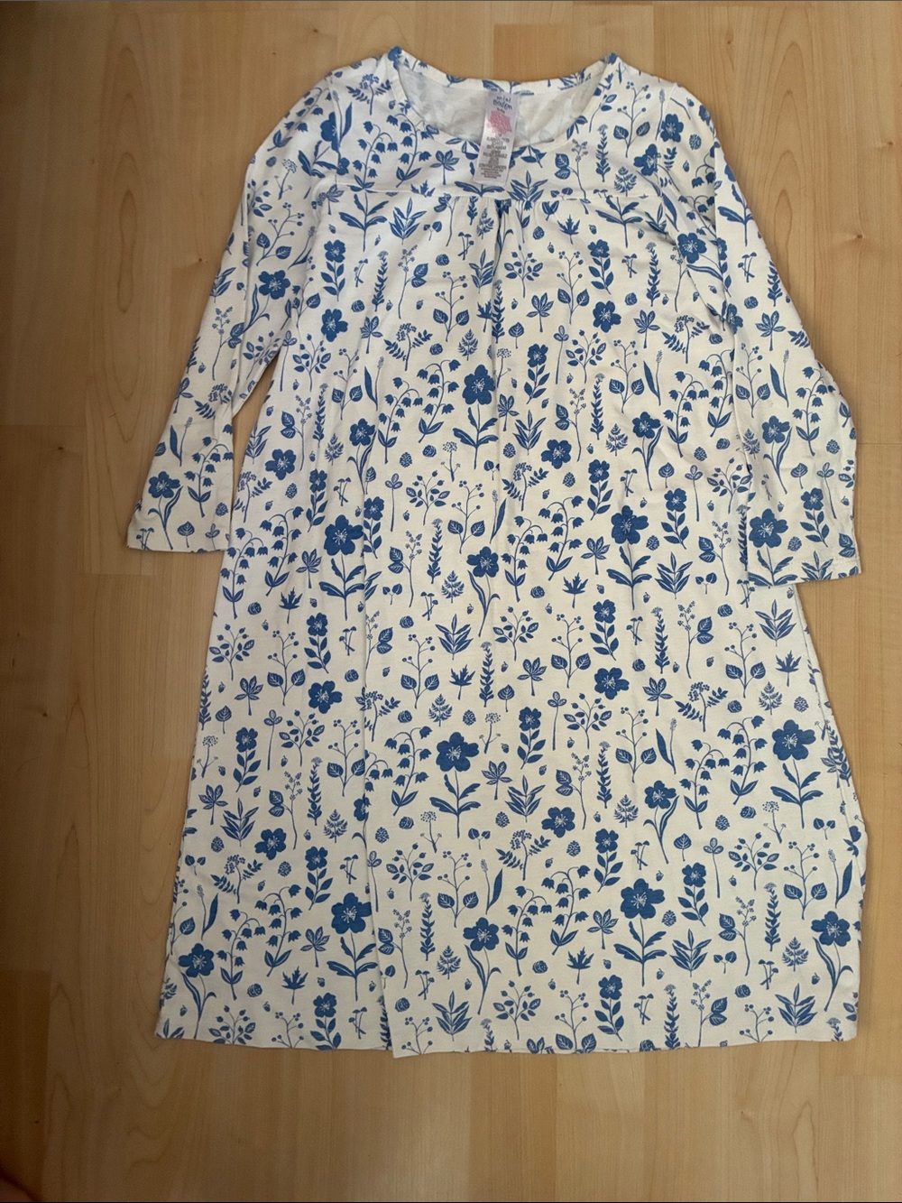 Mini Boden White Nightgown with Blue Floral Print